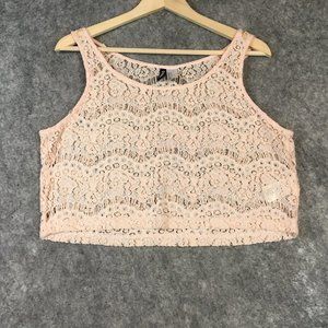 H&M Divided Crop Top Size 6 Lace Pink Sheer Festival Open Knit Sleeveless Tank